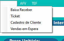 menu opções pdv